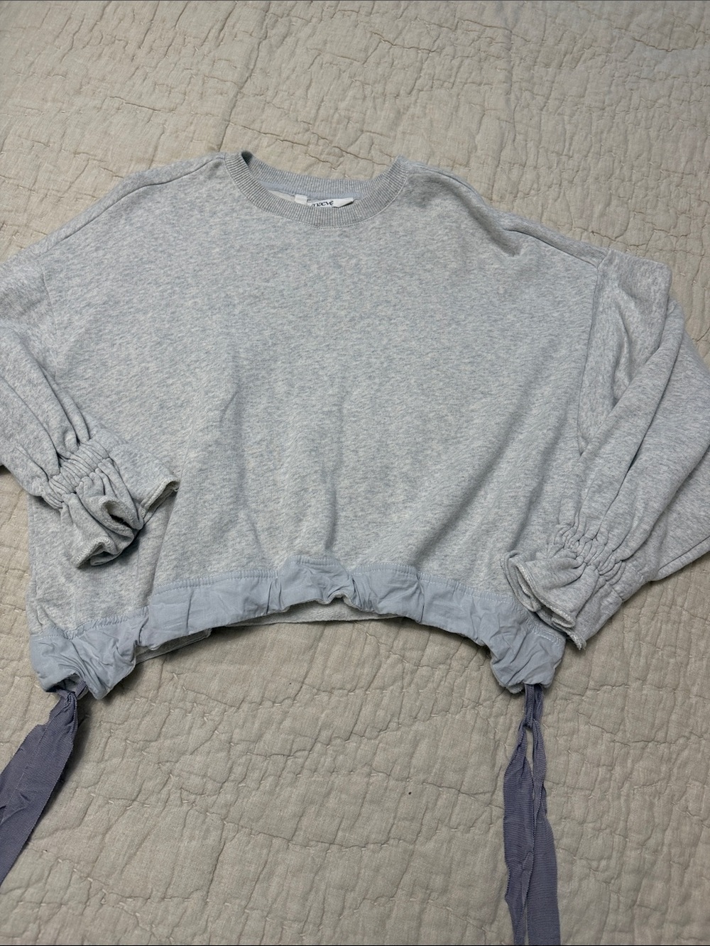 Maeve Light Gray Drawstring Hem Sweatshirt